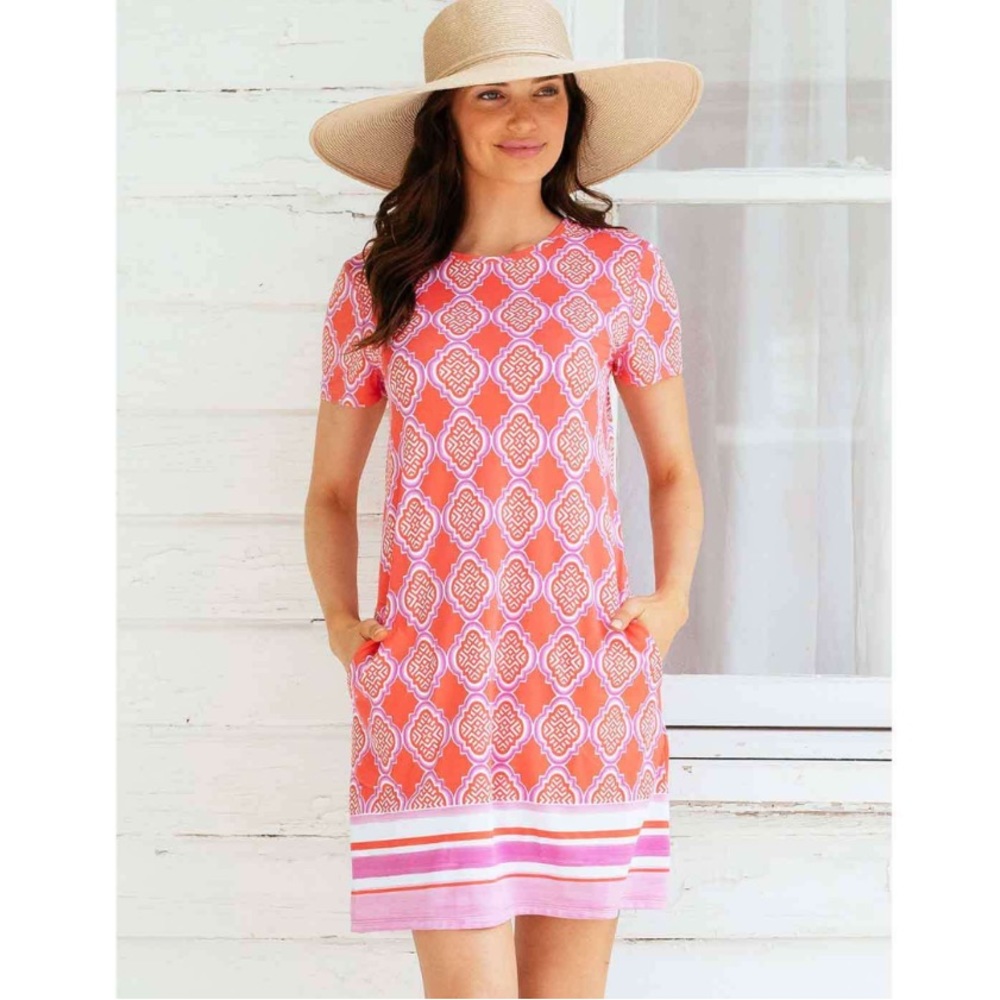 CABANA LIFE Women's Pink/Purple/Coral Shift Dress S
